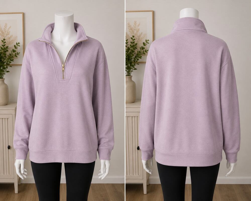 Elle Women's Quarter Zip Pullover Sweatshirt 2X Pink Soft Casual Plus Size